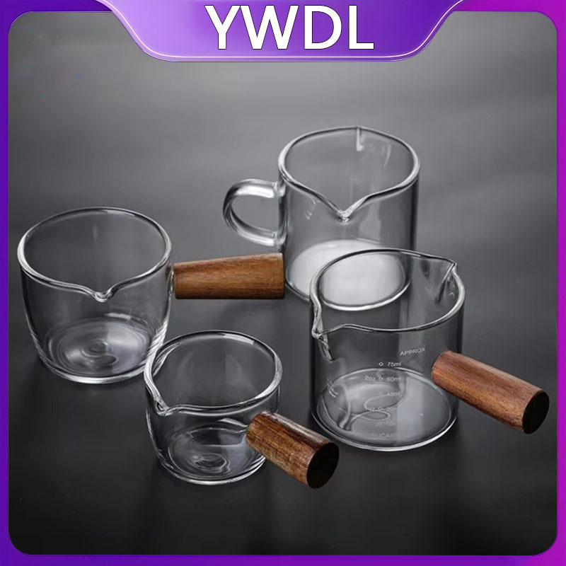 Espresso Shot Glass - 50-250ml Wood Handle Glass Espresso Measuring